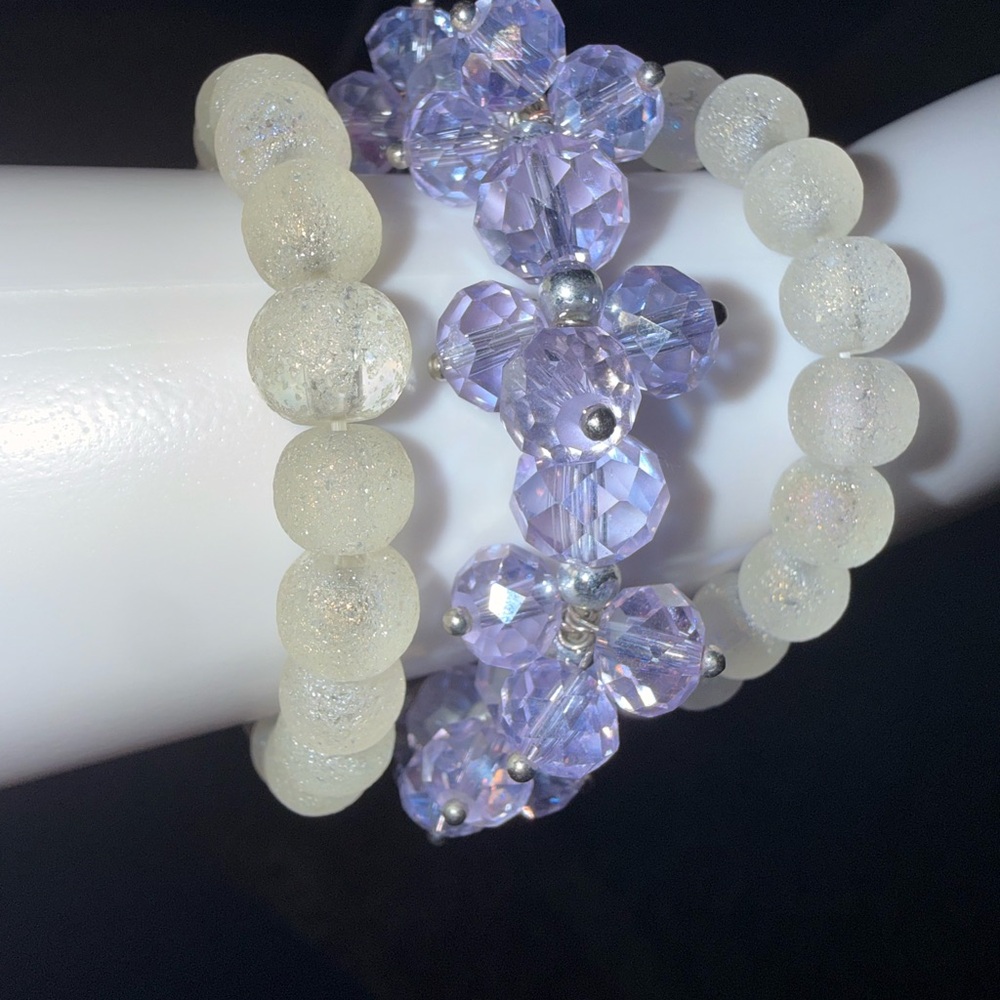 Beaded Bracelet Set - Cream and Purple - Picture 3 of 3